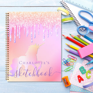 Sketchbook unicorn glitter pink iridescent name notitieboek