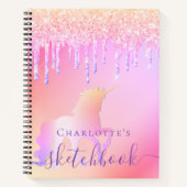Sketchbook unicorn glitter pink iridescent name notitieboek (Voorkant)
