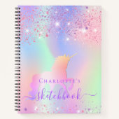 Sketchbook unicorn glitter roze irdescent name notitieboek (Voorkant)