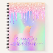 Sketchbook unicorn glitter roze irdescent name notitieboek (Voorkant)