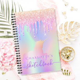 Sketchbook unicorn glitter roze irdescent name notitieboek
