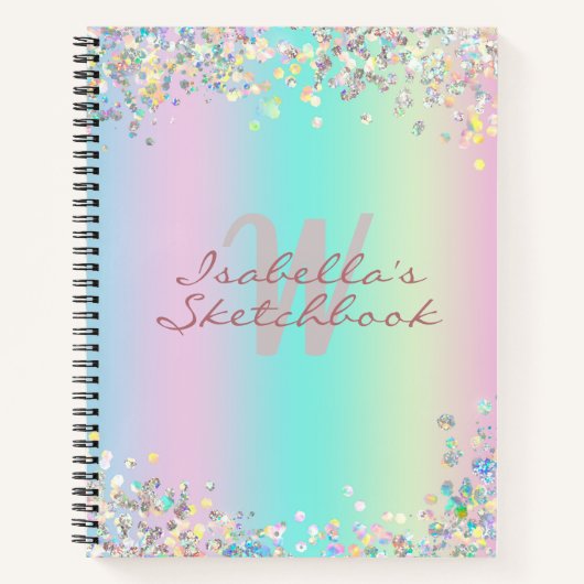 Sketchbook Unicorn Holographic Glitter Notitieboek (Voorkant)