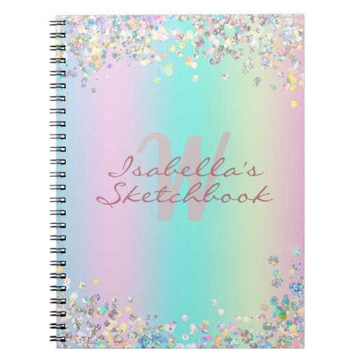 Sketchbook Unicorn Holographic Glitter Notitieboek (Voorkant)