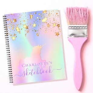 Sketchbook unicorn roze gouden sterren ridescent n notitieboek
