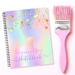 Sketchbook unicorn roze gouden sterren ridescent n notitieboek