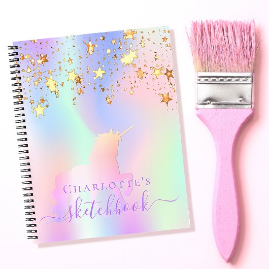 Sketchbook unicorn roze gouden sterren ridescent n notitieboek