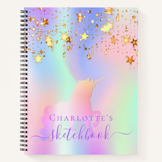 Sketchbook unicorn roze gouden sterren ridescent n notitieboek (Voorkant)