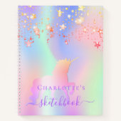 Sketchbook unicorn roze paarse irdescent name notitieboek (Voorkant)