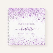 Sketchbook violet white glitter name script notitieboek (Voorkant)