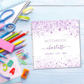 Sketchbook violet white glitter name script notitieboek