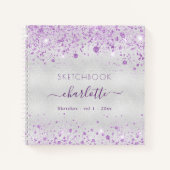 Sketchbook violet zilveren glitter-naamscript notitieboek (Voorkant)