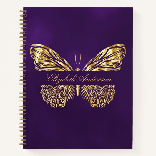 Sketchbook vlinder paarse gouden elegante naam notitieboek (Voorkant)