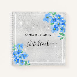 Sketchbook zilverblauwe florale naam notitieboek