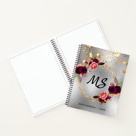 Sketchbook zilveren monogram goudbloem notitieboek (Binnen)