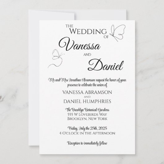 Sketched Butterflies Elegant bruiloft uitnodiging (Voorkant)