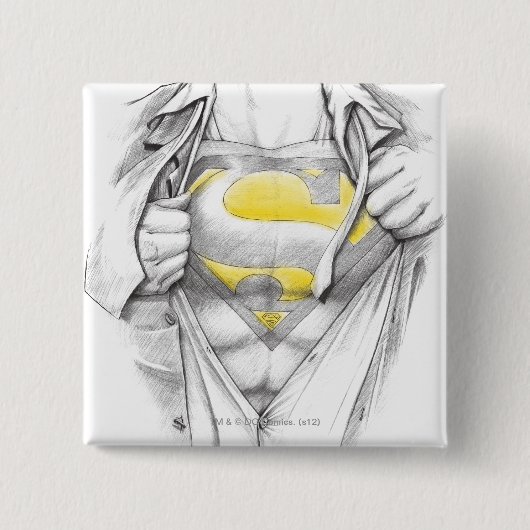 Sketched Chest Superman Logo Vierkante Button 5,1 Cm (Voorkant)