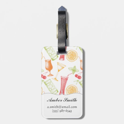 Sketched Cocktail Pattern Bagagelabel (Achterkant verticaal)