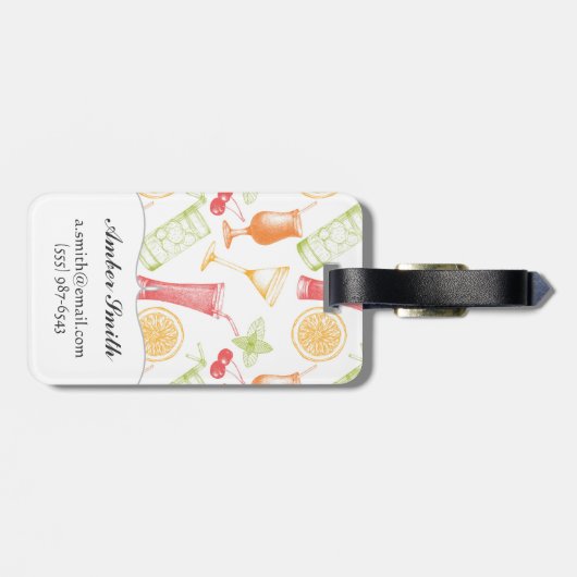 Sketched Cocktail Pattern Bagagelabel (Achterkant horizontaal)