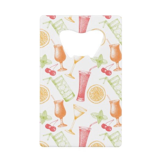 Sketched Cocktail Pattern Creditkaart Flessenopener (Voorkant)