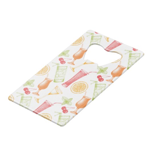 Sketched Cocktail Pattern Creditkaart Flessenopener (Achterkant Gekanteld)