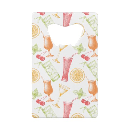 Sketched Cocktail Pattern Creditkaart Flessenopener (Achterkant)