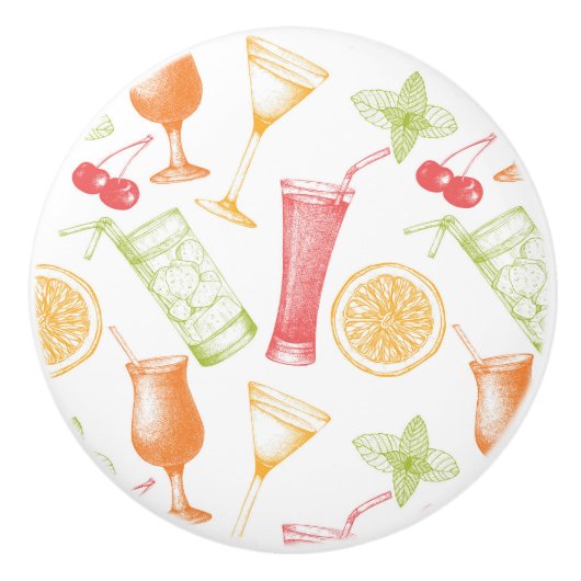 Sketched Cocktail Pattern Keramische Knop (Voorkant)