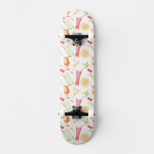 Sketched Cocktail Pattern Persoonlijk Skateboard (Voorkant)