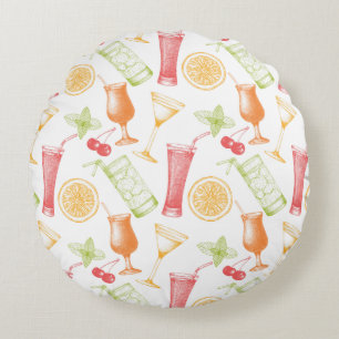 Sketched Cocktail Pattern Rond Kussen