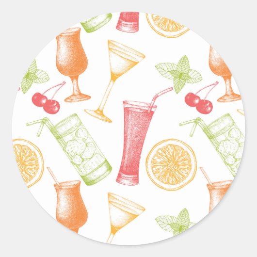 Sketched Cocktail Pattern Ronde Sticker (Voorkant)