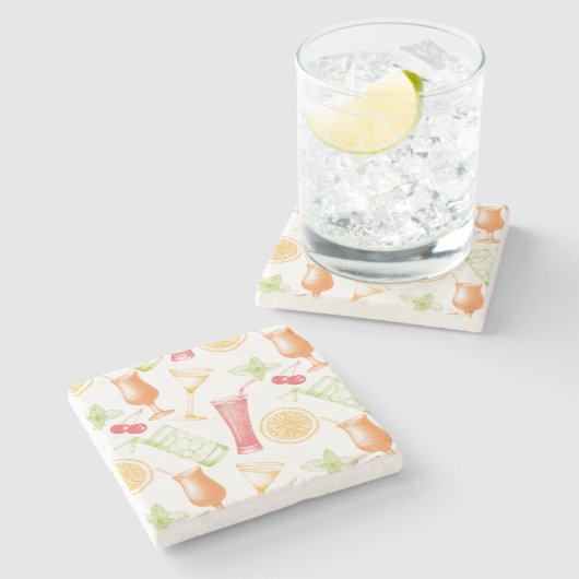 Sketched Cocktail Pattern Stenen Onderzetter (Zijkant)