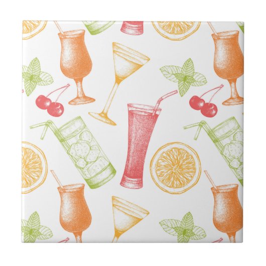 Sketched Cocktail Pattern Tegeltje (Voorkant)