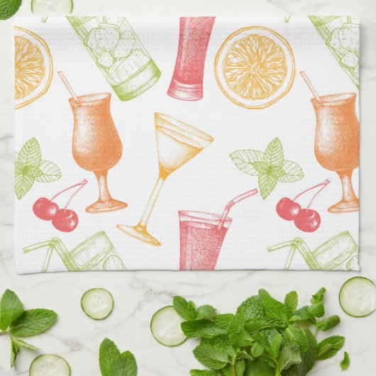 Sketched Cocktail Pattern Theedoek (Gevouwen)