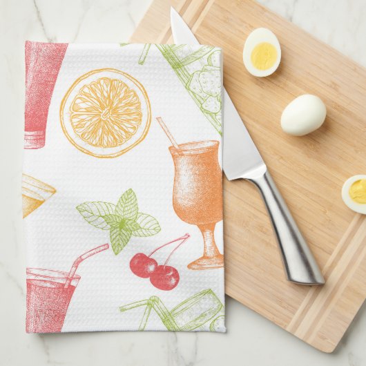 Sketched Cocktail Pattern Theedoek (Quarter Fold)