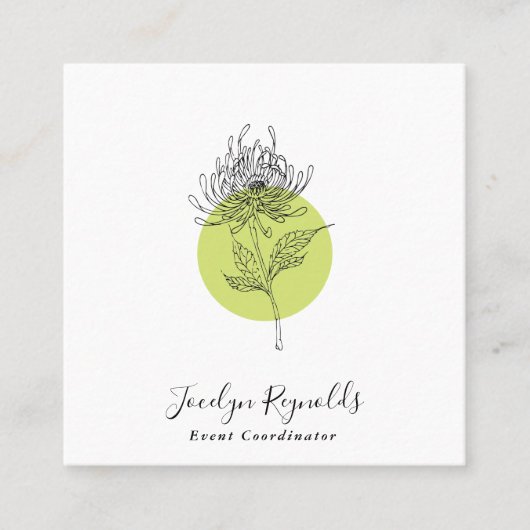 Sketched Dahlia Botanical Simple Elegant Vierkante Visitekaartje (Voorkant)