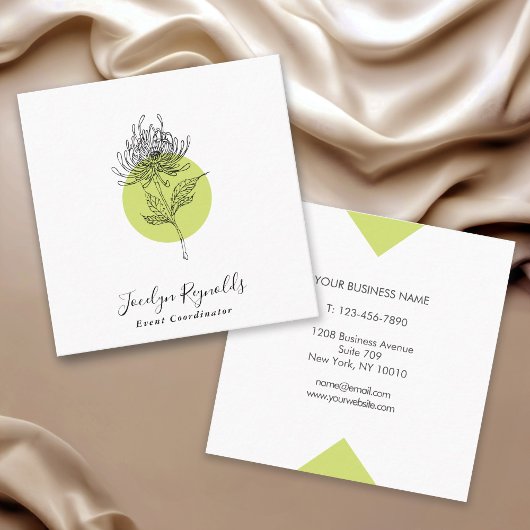 Sketched Dahlia Botanical Simple Elegant Vierkante Visitekaartje