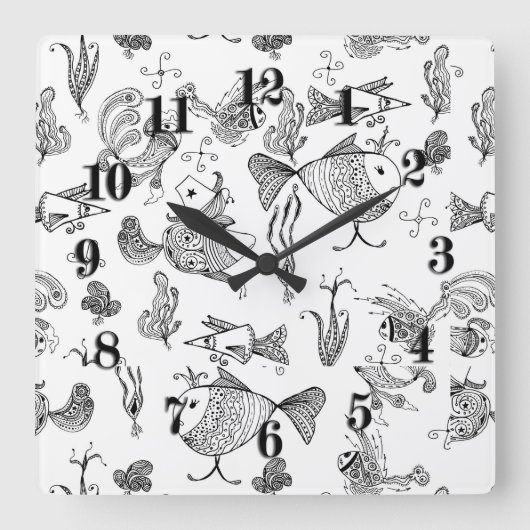 Sketched fairy fantasy vist schepers plant zee vierkante klok (Voorkant)