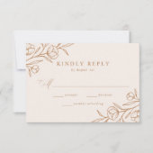 Sketched Floral Almond en Copper Wedding RSVP Kaartje (Voorkant)