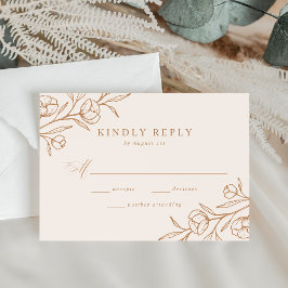 Sketched Floral Almond en Copper Wedding RSVP Kaartje