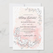 Sketched Floral Blush Pink Waterverf Wedding Kaart (Voorkant)