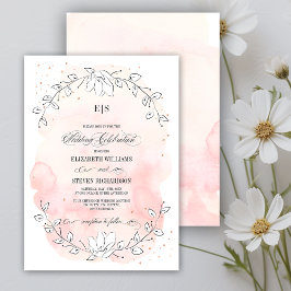 Sketched Floral Blush Pink Waterverf Wedding Kaart