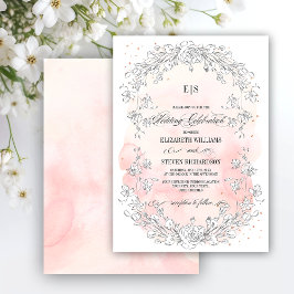Sketched Floral Blush Pink Waterverf Wedding Kaart