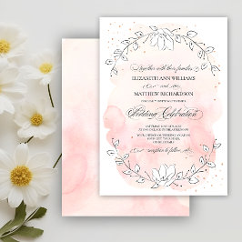 Sketched Floral Blush Pink Waterverf Wedding Kaart