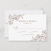 Sketched Floral Brown Wedding RSVP Kaartje (Voorkant)