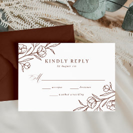 Sketched Floral Brown Wedding RSVP Kaartje