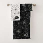 Sketched Floral contour Pattern Grey/Blk ID939 Bad Handdoek (Insitu)