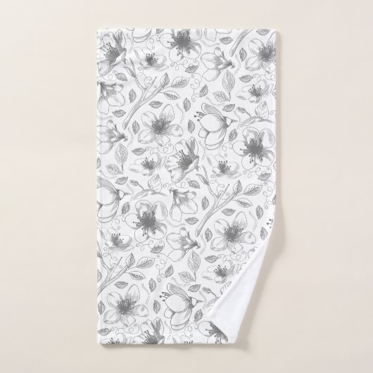 Sketched Floral contour Pattern Grey/Blk ID939 Bad Handdoek (Handdoek)