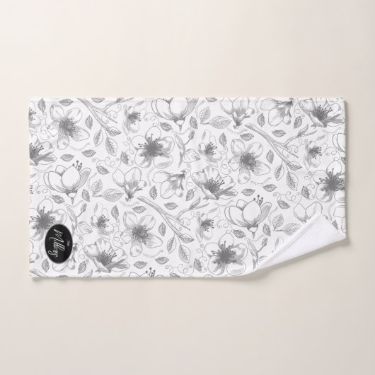 Sketched Floral contour Pattern Grey/Blk ID939 Bad Handdoek (Handdoek)