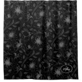 Sketched Floral contour Pattern Grey/Blk ID939 Douchegordijn (Voorkant)
