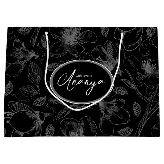 Sketched Floral contour Pattern Grey/Blk ID939 Groot Cadeauzakje (Voorkant)