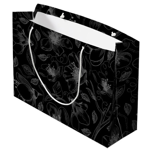 Sketched Floral contour Pattern Grey/Blk ID939 Groot Cadeauzakje (Achterkant Gekanteld)